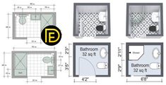 bathroom floor plans with toilet, sink and bathtub in the same size as each other