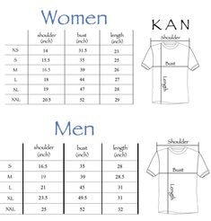 women's t - shirt sizes chart with measurements for each item in the size guide