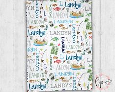 a baby blanket with the name landy on it