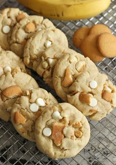 cookies with white chocolate chips on a cooling rack