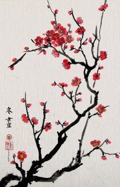 Cherry Blossom Artwork, Cherry Blossom Painting, Cherry Blossom Art, Chinese Brush Painting, Chinese Brush, Cherry Blossom Tattoo, Blossom Tattoo, Japon Illustration, Brush Painting