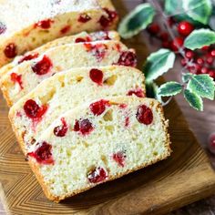 slices of cranberry bread on a cutting board