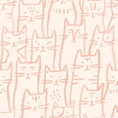 a drawing of many cats with different colors and sizes on it's face, all lined up in rows