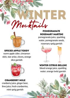 Christmas Party Mocktails, Christmas Food Menu Ideas, Dirty Snowman Cocktail, Jingle Juice Holiday Punch Alcoholic, New Years Dinner Ideas Traditional, Mocktail Recipe Winter, Brunch Mocktail Recipe, Mocktails Non Alcoholic Big Batch, Christmas Party Drinks Nonalcoholic