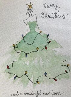 a drawing of a christmas tree with lights on it and a handwritten message that says merry christmas and a wonderful new year