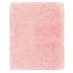 a light pink rug with fluffy fur on the top and bottom part of it, in front of a white background