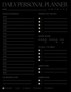 the daily personal planner is shown in black and white