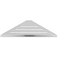 a triangle shaped metal shelf with holes in the center and bottom, on a white background