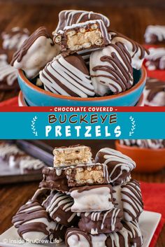 chocolate covered buckeye pretzels in a bowl