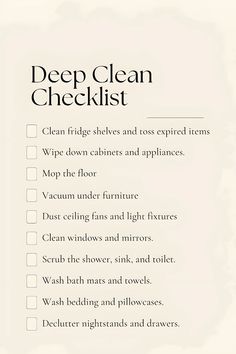 a clean checklist with the words deep clean and other things to do on it