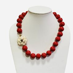 Stella Dot Red Beaded Necklace Chunky Faceted Beads Enamel Flower Statement | eBay Adjustable Red Flower Beaded Necklace, Adjustable Red Flower Beaded Necklaces, Elegant Beaded Flower Necklace With Round Beads, Red Flower-shaped Beads For Gifts, Red Beaded Necklace, Red Beaded Necklaces, Necklace Chunky, Enamel Flower, Red Bead