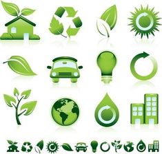 various green icons and symbols are shown in this image, including an earth - friendly environment