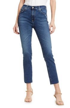 AG Mari Raw Hem High Waist Crop Straight Leg Jeans | Nordstrom Boots With Jeans, White Lace Cami, Style Wide Leg Pants, Types Of Jeans, Cropped Boyfriend Jeans, Ag Jeans, Ankle Length Pants, Wide Leg Jeans, Bottoms Pants