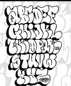 graffiti alphabets and numbers in black and white with the word's lowercaseing