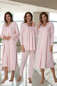 🤰🏻LohusaHamile 7016 Maternity Pajamas Maternity Nightgown Set with Robe🤰🏻 Cotton Fabric ✔︎ There are 4 pieces of product in the package ( Maternity Pajamas, Maternity Nightdress and Maternity Robe ) ✔︎ This Products have breastfeeding feature ✔︎ Pajamas and nightgown are long sleeved ✔︎ Adjustable at the waist ✔︎ There is a Belt in the Pachage ✔︎ it's a model that you can use after postpartum period ✔︎ Attention, There is no CROWN and SLIPPERS in the Package Size Range; if your weight's 60-7 Feminine Sets For Home, Feminine Long Sleeve Sleep Sets, Feminine Long Sleeve Sleepwear Set, Feminine Long Sleeve Bedtime Sets, Feminine Long Sleeve Sets For Daywear, Pink Full Length Sleepwear For Loungewear, Pink Full Length Sleepwear For Lounging, Full Length Pink Sleepwear For Loungewear, Feminine Pink Sets For Wedding Night