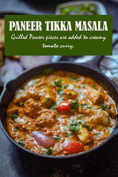 paneer tikka masala recipe in a skillet with the title overlay