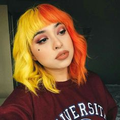 Hair Color Change, Multicolor Hair, Split Dye, Hair Color Orange, Woman Hair