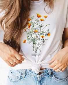 Golden Poppy, White Short Sleeve Shirt, Black And White Jacket, Best Running Shoes, Flower Shirt, Tshirt Ideas, Casual Tops For Women, White Jacket, Shirt Ideas