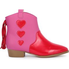 Miss Dallas Heart Cowboy Boot, Pink & Red - Yosi Samra Shoes | Maisonette Western Booties, Boy Accessories, Cowboy Boot, Heart For Kids, White Flats, Pink And Red, Rubber Heels, Western Outfits, Pull Tab