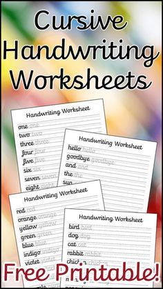 three cursive handwriting worksheets with the title, free printables