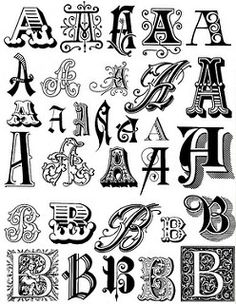 an old english alphabet with the letters and numbers in different styles, all hand drawn