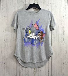 Women's Tom and Jerry M (7-9) Grey Graphic T-Shirt Tee Top Short Sleeve NWT #TomandJerry #Basic #Casual Gray Graphic Tee With Character Print, Casual Gray Tops With Cartoon Print, Casual Gray Cartoon Print Top, Casual Gray Tops With Character Print, Gray Cotton Tops With Character Print, Tom And Jerry, Womens Toms, Tag Sale, Top Tee