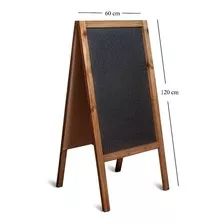 a - frame chalkboard with wooden legs and black board on the bottom, measurements