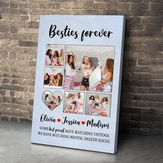 the besties forever photo frame is shown on a brick wall