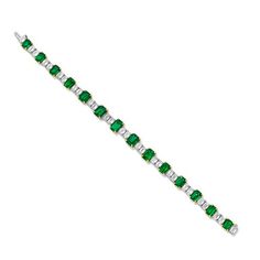 Timeless luxury bracelet with 14 natural deep green emeralds. These emeralds shine and are accentuated by 28 white diamonds, all GIA certified. The 18-carat yellow gold prongs secure the green emeralds. A masterpiece weighing 24.15 carats. Luxury Green Tennis Bracelet For Formal Events, Green Diamond Tennis Bracelet For Formal Occasions, Luxury Emerald Cut Green Diamond Bracelet, Green Diamond Bracelet For Formal Occasions, Formal Green Diamond Tennis Bracelet, Emerald-cut Green Tennis Bracelet For Formal Occasions, Emerald Cut Green Tennis Bracelet For Formal Events, Formal Green Emerald Cut Tennis Bracelet, Formal Green Emerald-cut Tennis Bracelet