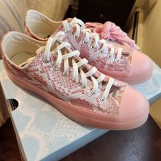 Converse X Golf Wang Collab. Men's Size 8.5, Women's 10.5. New, Never Worn In Box. Converse Pink Leather Sneakers, Converse White High, Colored Converse, Pink Python, White Low Top Converse, Converse Shoreline, High Top Chucks, Converse Platform, Low Top Converse