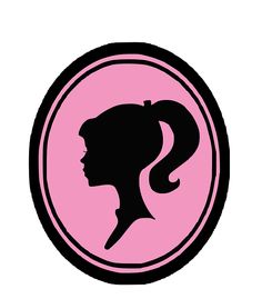 the silhouette of a woman's head is shown in a pink circle with black outline