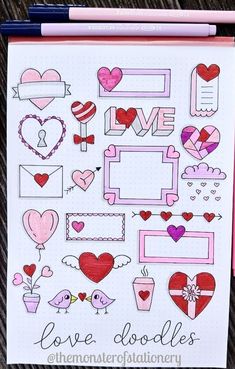 a notebook with hearts and love notes on it