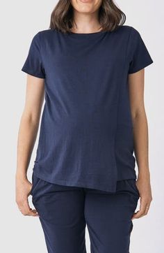 A petal-inspired silhouette allows for easy and discreet nursing in this short-sleeve top in a soft, stretchy knit. Crewneck Short sleeves 70% viscose, 25% cotton, 5% elastane Machine wash, tumble dry Imported Cotton Maternity T-shirt With Short Sleeves, Fitted Cotton Nursing-friendly Tops, Fitted Nursing Friendly Cotton Top, Casual Nursing Friendly Maternity Tops, Casual Nursing Friendly Short Sleeve T-shirt, Nursing Friendly Short Sleeve Maternity T-shirt, Nursing-friendly Fitted Top With Short Sleeves, Fitted Short Sleeve Nursing-friendly Top, Nursing Friendly Fitted Short Sleeve Tops