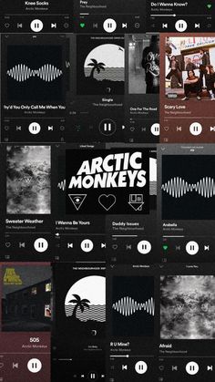 the arctic monkeys'album cover art is shown in black and white, with sound waves