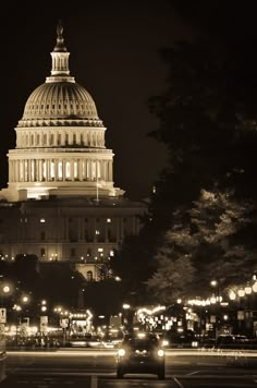 the capital building is lit up at night