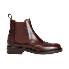 WINGTIP CHELSEA BOOTS IN BURGUNDY VARIK Classic Calf Leather Ankle Work Boots, Classic Ankle Work Boots In Calf Leather, Luxury Riding Boots With Leather Sole, Goodyear Welted Moto Boots With Calf Leather, Classic Moto Boots With Calf Leather And Leather Sole, Classic Moto Boots With Calf Leather, Western Boots With Bridle Leather And Round Toe, Classic Fall Boots With Vibram Sole, Western Bridle Leather Boots With Round Toe