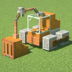 a stylized image of a construction vehicle in the middle of a field with blocks on it