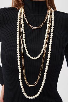 PEARL Multi Dimensional, Pearl Strands, Hook Clasp, Layered Necklace, Gold Chain Necklace, Kenneth Jay Lane, Gold Plated Chains, Strand Necklace, Box Chain