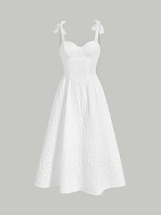 White Off Shoulder Dress Casual, White Dress Medium Length, Whiye Dress, Dresses For 13 Yo, White Simple Dress Casual, White Plain Dress, White Dress With Ribbon, White Sundress Outfit, Cute Sun Dresses