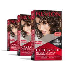 PRICES MAY VARY. SALON QUALITY PERMANENT AT-HOME HAIR DYE: Convenient hair color kit for at-home use co-developed with salon experts for long-lasting results KERATIN ENRICHED HAIR COLOR: Nourishing, ammonia-free hair color formula is infused with Keratin and Silk Amino Acid to leave hair in better condition than before you colored it 100% GRAY COVERAGE: Revlon’s 3D Color Gel Technology delivers rich, natural-looking, multidimensional color with shine that lasts EASY TO USE HAIR COLOR KIT: No-mes Beautiful Hair Dye, Dark Brown Hair Dye, Ammonia Free Hair Color, How To Dye Hair At Home, Revlon Colorsilk, Purple Shampoo And Conditioner, 3d Color, Hair Color Formulas, Brown Hair Dye