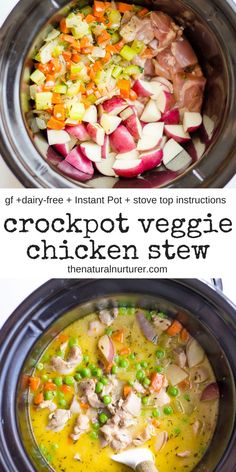 the crockpot vegetable chicken stew is ready to be eaten