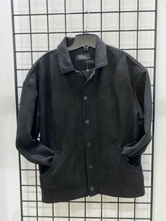 KOLLAR CLOTHING  MENS  BLACK SUEDE TRUCKER JACKET SIZE XS, S NWT FABRIC: 95% POLYESTER 5%SPANDEX