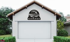 the garage sign is on the side of the house