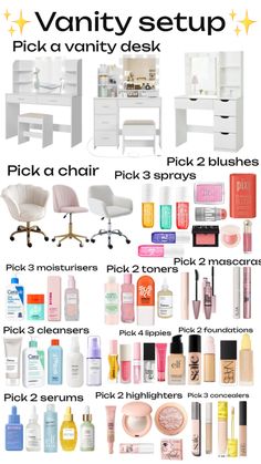 6th Grade Tips, Vanity Setup, Vanity Set Up, Preppy Inspiration, White Room Decor, Diy Room Decor For Teens, Cheap Skin Care Products, Beautiful Photoshoot Ideas