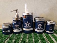 Dallas Cowboys Bedroom, Dallas Cowboys Crafts, Cowboys Gifts, Dallas Cowboys Decor, Cowboy Crafts, Dallas Cowboys Wallpaper, Mason Jar Kitchen, Mason Jar Bathroom, Kitchen Canister Set