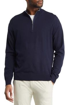 Layer up in luxurious warmth with this adventure-ready pullover made from a sumptuous merino-wool blend with a quarter-zip placket for quick ventilation. Stand collar 93% merino wool, 7% polyester Hand wash, dry flat Imported Outdoor Long Sleeve Merino Wool Sweater, Outdoor Merino Wool Long Sleeve Sweater, Wool Half-zip Polo Sweater, Half-zip Wool Polo Sweater, Crown Crafts, Peter Millar, Stand Collar, Quarter Zip, Sweater Top