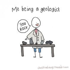 a man sitting at a table with a speech bubble above his head that says, me being a geologist you rock