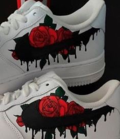 Custom painted AF1 customs. These can be done in low, mid, or high tops in any color and size of your choosing. Custom Sneakers Diy, Custom Af1, Custom Shoes Diy, Nike Shoes Girls, Nike Fashion Shoes, Custom Nike Shoes, All Nike Shoes, Air Force 1 Custom, Custom Air Force 1