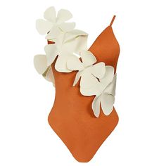 F00166594-303 Backless One Piece Swimsuit, Floral Swimwear, Orange Swimsuit, Ruffle Swimsuit, Summer Beach Wear, Monokini, Chest Pad, Women Swimsuits