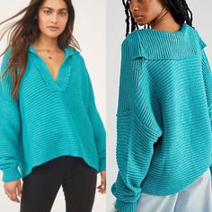 Brand New With Tags Free People Marlie Pullover Sweater In The Color Chiquita (Teal/Turquoise) Your New Go-To Pullover Featured In A Ribbed Knit Fabrication With V-Neckline And Exaggerated Collar Detail For Added Dimension. Dropped Shoulders. Slouchy, Oversized Silhouette. Raw Seaming At V-Neckline. No Trades. Exaggerated Collar, Turquoise Sweater, Teal Turquoise, Free People Sweaters, Oversized Silhouette, Pullover Sweater, Drop Shoulder, Pullover Sweaters, Ribbed Knit